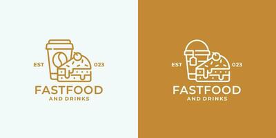 Cake and drink fast food logo design vector