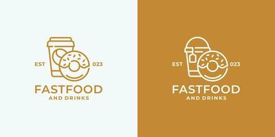 Donut and drink fast food logo design vector