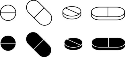 outline silhouette pill icon set vector