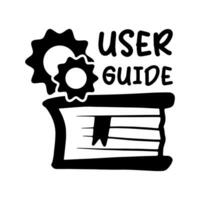 Hand drawn doodle user guide icon isolated on white background. Simple vector web app settings sign. Guidebook manual and gears.