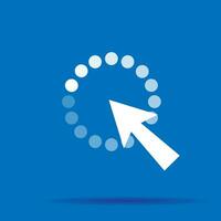 Loading circle and arrow icon vector button on blue background. Load sign symbol progress bar for upload, mouse cursor download round process.