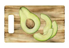 Hand drawn watercolor avocado vegetable, nuts for diet and healthy lifestyle, salad vegan cooking. Illustration composition isolated on white background. Design poster, print, website, card, menu vector