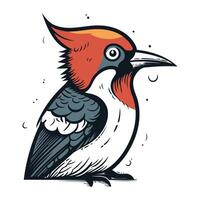 Cute cartoon red headed woodpecker. Vector illustration.