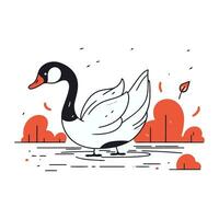 Vector illustration of a goose on the lake in the autumn park.