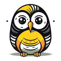 Cute cartoon black and yellow little owl. Vector illustration isolated on white background.