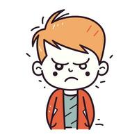 Angry little boy cartoon character vector illustration. Sad little boy cartoon character.