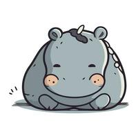 Cute cartoon hippo. Vector illustration isolated on white background.