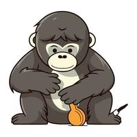 illustration of a cute gorilla sitting and playing with a musical instrument vector