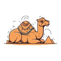 camello sentado en el suelo. vector ilustración en dibujos animados estilo.