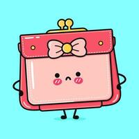 Angry Wallet for women character. Vector hand drawn cartoon kawaii character illustration icon. Isolated on blue background. Sad Wallet for women character concept