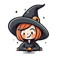 Cute Little Girl Wearing Witch Costume Cartoon Vector Illustration.