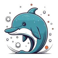 Cartoon dolphin. Vector illustration of a dolphin in the sea.