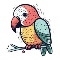 Cute parrot. Hand drawn vector illustration on white background.