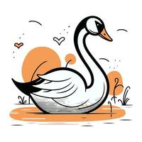 Swan swimming in the lake. Vector illustration in flat style.