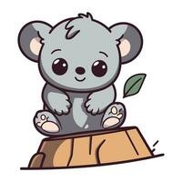 Cute baby koala sitting on the rock. Vector illustration.