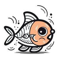 Angry fish. Vector illustration in doodle style isolated on white background.