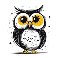 Cute owl with big eyes. Vector illustration on white background.