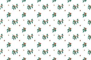 set of coffee branches with cherries as seamless pattern background vector