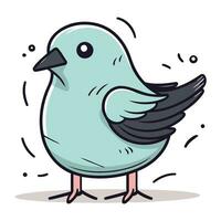 Cute blue bird with wings. Vector illustration in cartoon style.