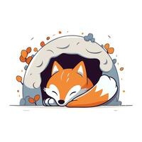 Cute cartoon fox sleeping in a igloo. Vector illustration.