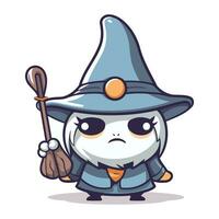 Witch with broom character cartoon illustration. Halloween vector mascot design.