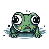 rana vector ilustración. linda dibujos animados verde rana con triste ojos.