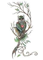 Art fancy owl hand painting on paper make graphic vector. vector