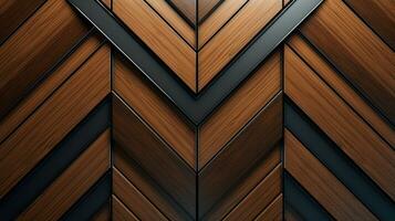 Wood marquetry wall parquet, abstract pattern background, Generative AI photo