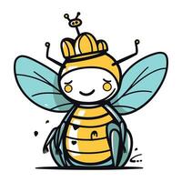 Cute cartoon bee with a crown on his head. Vector illustration.