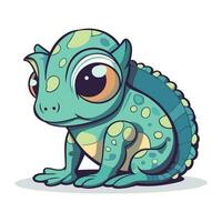 Cartoon cute blue chameleon isolated on white background. Vector illustration.