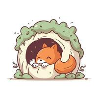 Cute fox sleeping in a hole. Vector illustration in cartoon style.