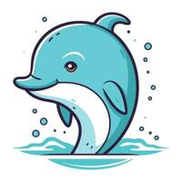 Cartoon dolphin. Vector illustration of a dolphin swimming in the sea.
