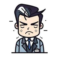 Sad Businessman Face   Cartoon Vector Illustration. Line Art Style