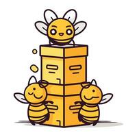 linda dibujos animados abeja familia con cajas vector ilustración aislado en blanco antecedentes.