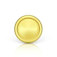 Golden coin front view. Realistic render of metallic coin. Finance and money. Vector illustration isolated on white background