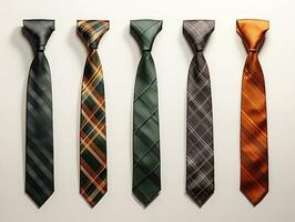 un conjunto de diferente corbatas para un hombres traje. en un blanco antecedentes. ai generado foto