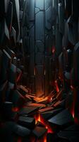 Dungeon game background. Fiery lava, rock. Black-orange colors. Game graphics. Vertical format. AI Generated photo
