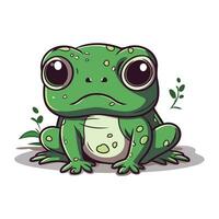 Cute green frog isolated on a white background. Vector illustration.