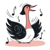 Swan with musical notes. Vector illustration in doodle style.