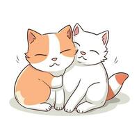 Cute cat and kitten sitting together. Vector illustration in cartoon style.