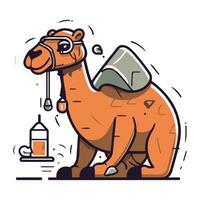 Camel with a bag. Vector illustration in flat cartoon style.