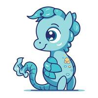 Cute cartoon blue sea horse. Vector illustration isolated on white background.