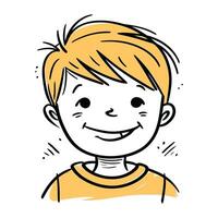 Smiling boy with yellow t shirt. Vector illustration isolated on white background.