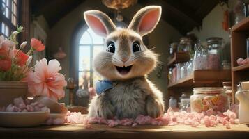 funny bunny tales, digital art illustration, Generative AI photo