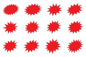 Set of fashionable forms of red retro splash, explosion, burst, bang, blast, shine, star. Flat design elements sunburst. Best for sale sticker, price tag, quality mark. Beans firework. Vector. vector