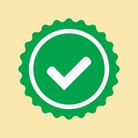 Approved icon. Green approved star sticker. Profile Verification. Accept badge. Green tick symbol, icon, sign in green color. Done. Confirmed account icon. Green check mark. vector