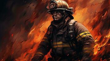 firefighter valor, digital art illustration, Generative AI photo