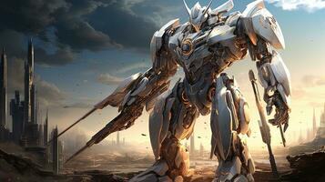 battlefield as an technology sentinel, digital art illustration, Generative AI photo