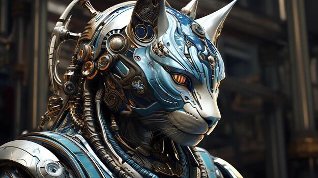 sanctuaries of enigmatic techno sphinx, digital art illustration, Generative AI photo