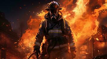 firefighter valor, digital art illustration, Generative AI photo